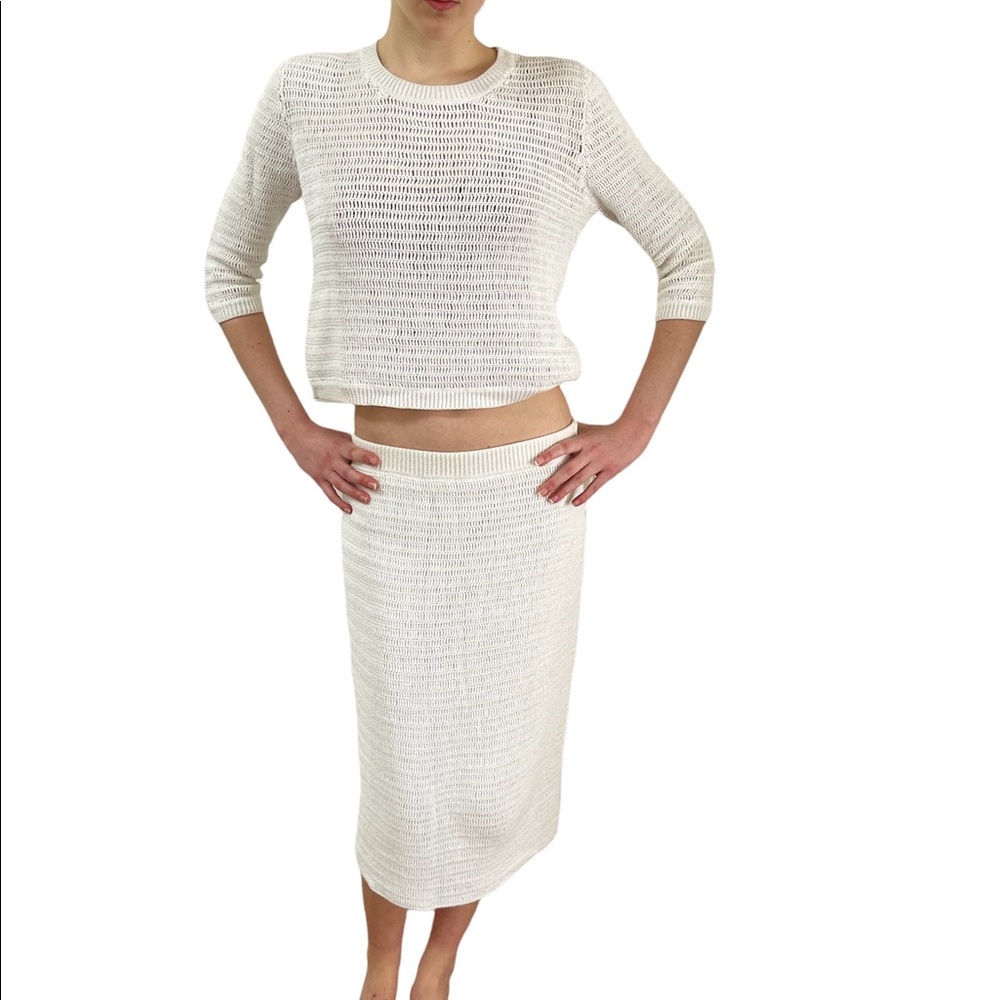 Theory Cotton Knit Sweater and Skirt Set Size Large